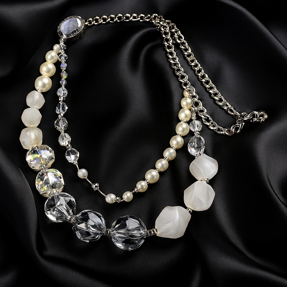 Multi-Strand Silver Long  36-inch Beaded Necklace – Multi-Color Fashion Jewelry